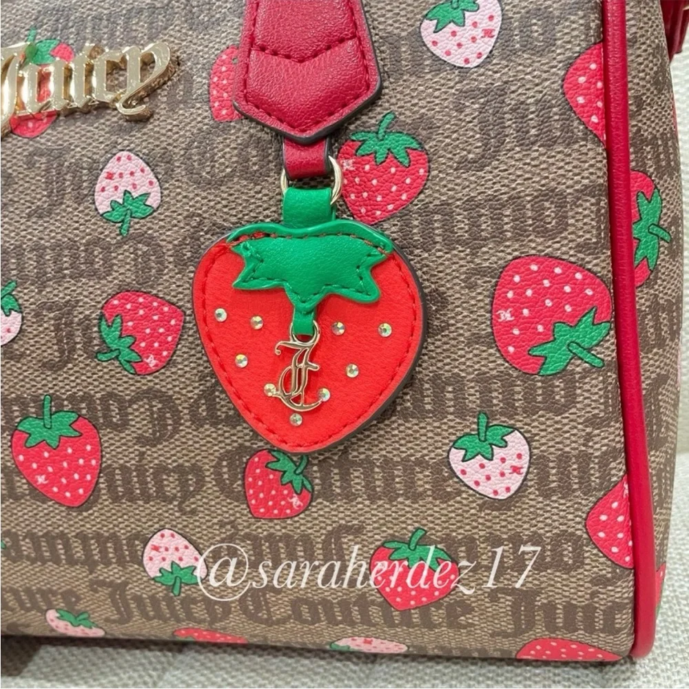 NEW Juicy Couture Strawberry Monogram Satchel Bag Brown Red Crossbody